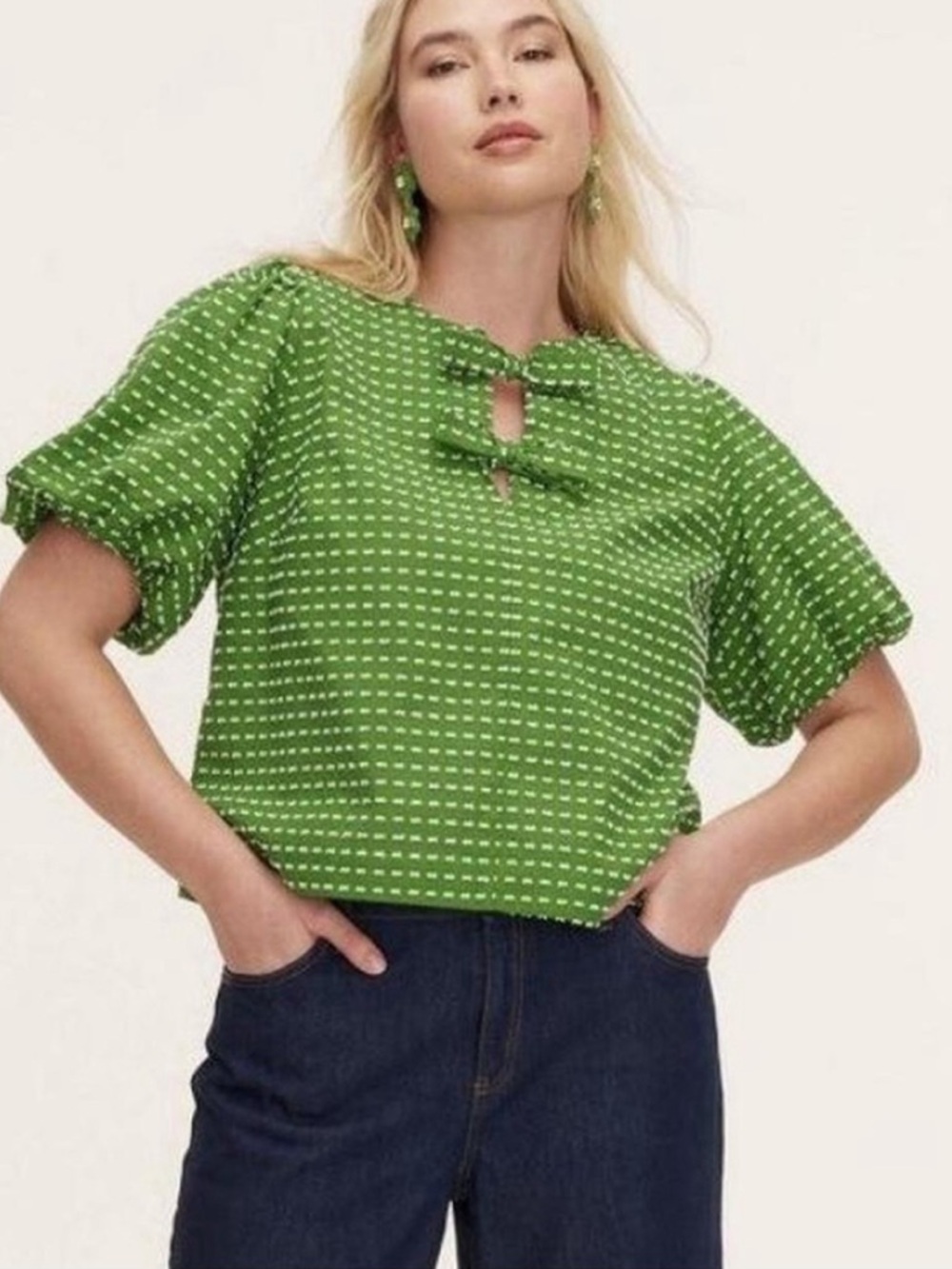 Target x kate spade Green Dot Tie-Keyhole Puff Sleeve Top